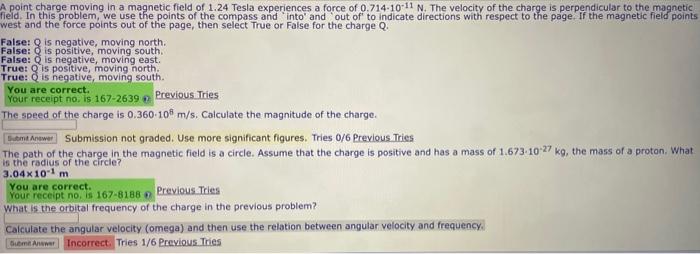Solved A point charge moving in a magnetic field of 1.24 | Chegg.com