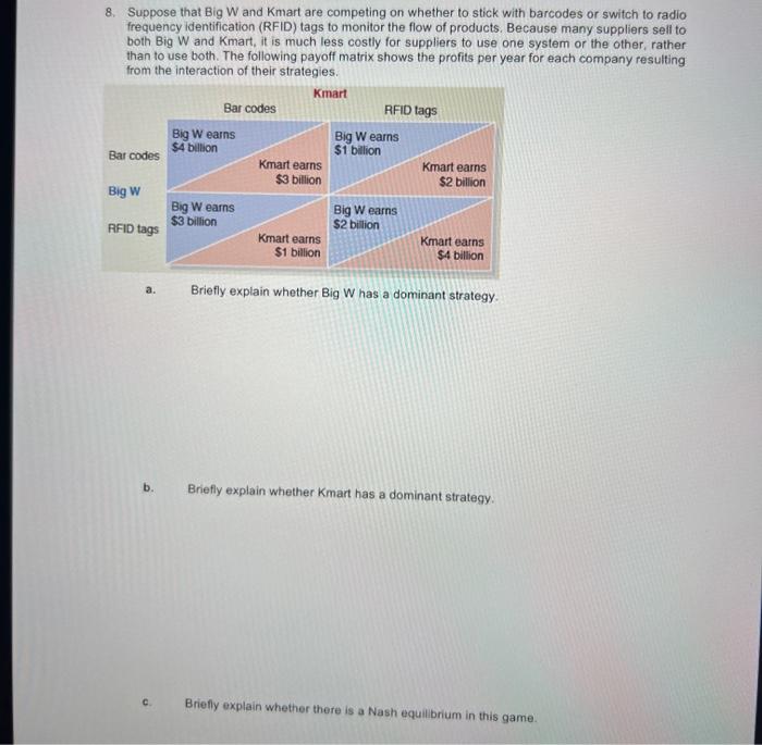 Solved 8. Suppose that Big W and Kmart are competing on