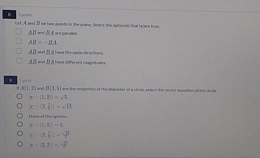 Solved 8 2 points Let A and B be two points in the plane. | Chegg.com