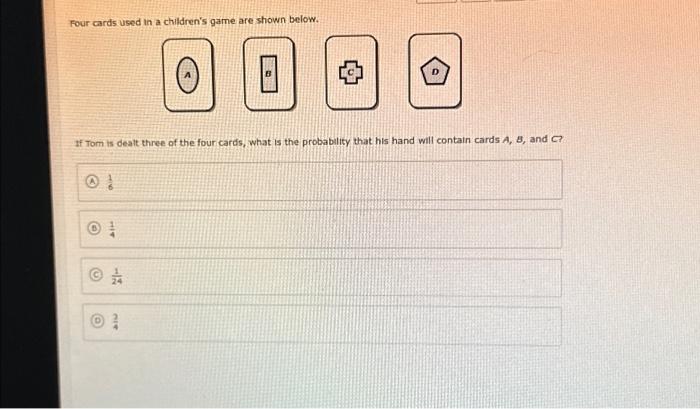 Solved Four cards used in a children's game are shown below. | Chegg.com