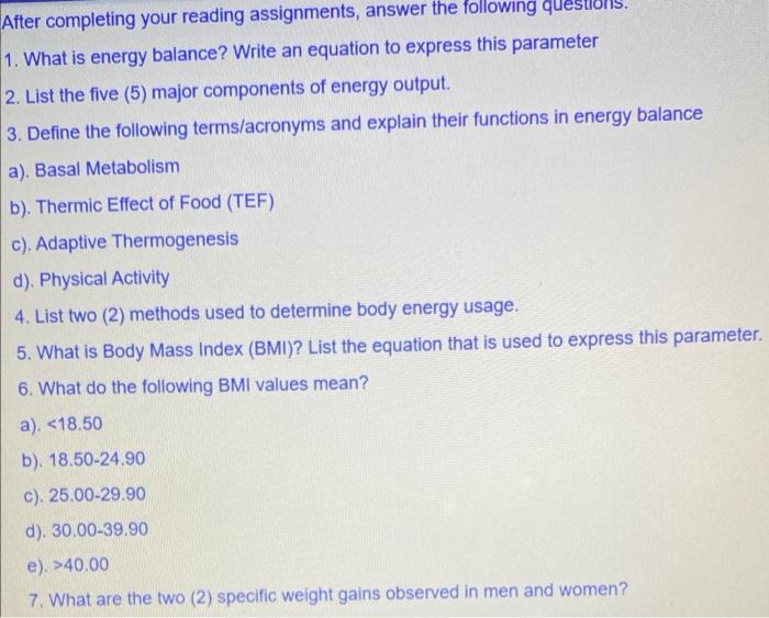 Solved After completing your reading assignments, answer the | Chegg.com