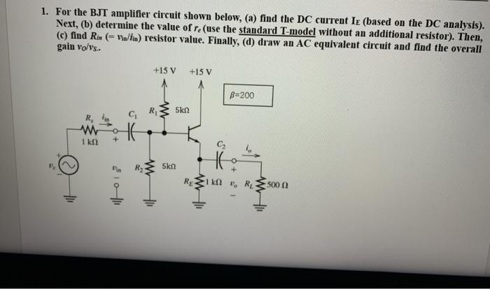 Solved 1. For the BJT amplifier circuit shown below, (a) | Chegg.com