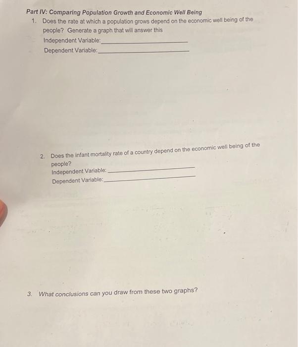 Part Iv Comparing Population Growth And Economic Chegg