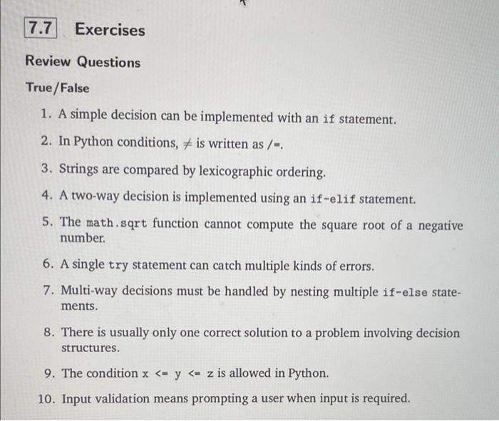 Solved 7.7 Exercises Review Questions True/False 1. A simple | Chegg.com