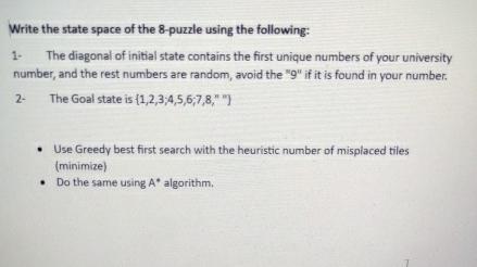 Solved Write the state space of the 8 -puzzle using the | Chegg.com