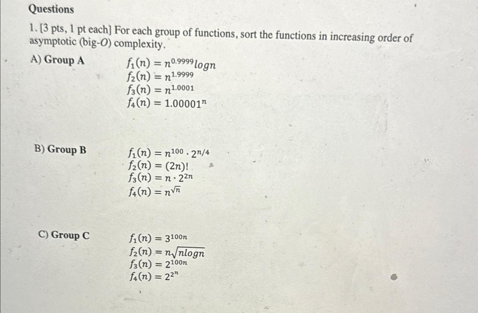 Solved Questions[ 3pts,1pt ﻿each] ﻿For each group of | Chegg.com