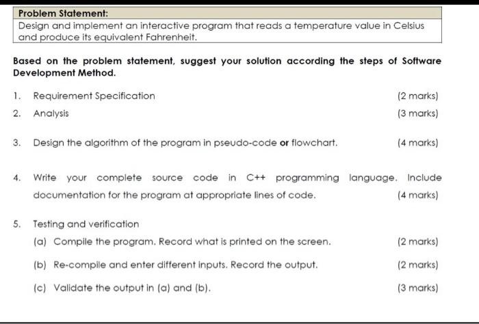 Solved Problem Statement: Design and implement an | Chegg.com
