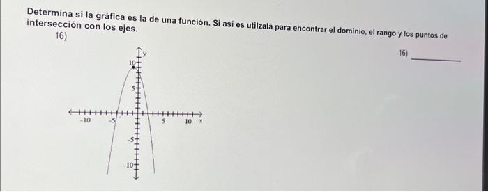 Determina si la gráfica es la de una función. Si asi es utiizala para encontrar el dominio, el rango y los puntos de intersec