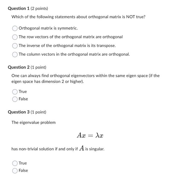 Solved Which of the following statements about orthogonal