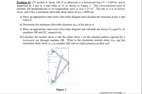 Solved Problem #1: ( 35 ﻿points) ﻿A frame ABCD is subjected | Chegg.com