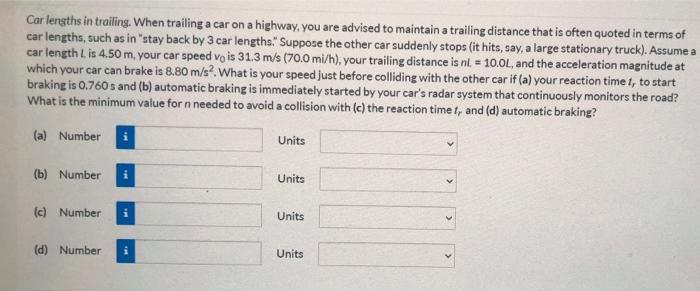 Solved Car lengths in trailing. When trailing a car on a | Chegg.com