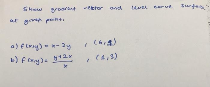 Solved Show gradient rector and level curve surface at given | Chegg.com