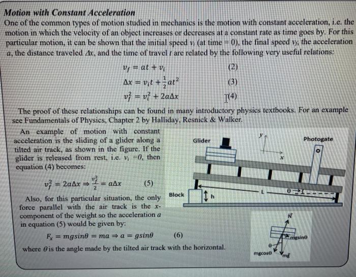 Solved Motion with Constant Acceleration One of the common | Chegg.com