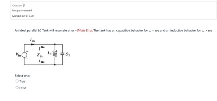 Solved An ideal parallel LC Tank will resonate at ω=/ Math | Chegg.com