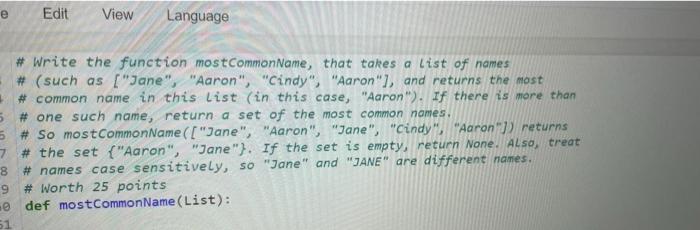Solved python code. write a the function mostcommonname that | Chegg.com
