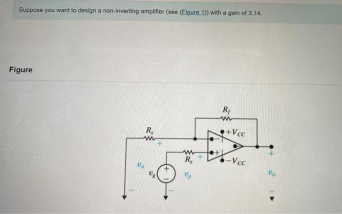 Suppose you want to design a non-inverting amplifier (see (Figure 1)) with a gain of 3.14.