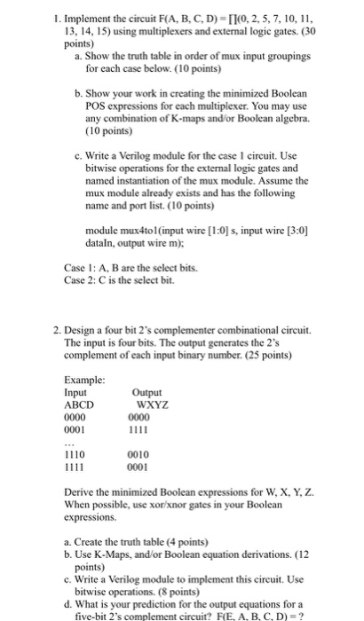 1 Implement The Circuit F A B C D 0 2 5 7 Chegg Com