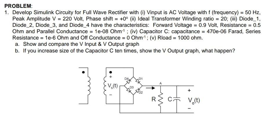 Solved PROBLEM: 1. Develop Simulink Circuity for Full Wave | Chegg.com