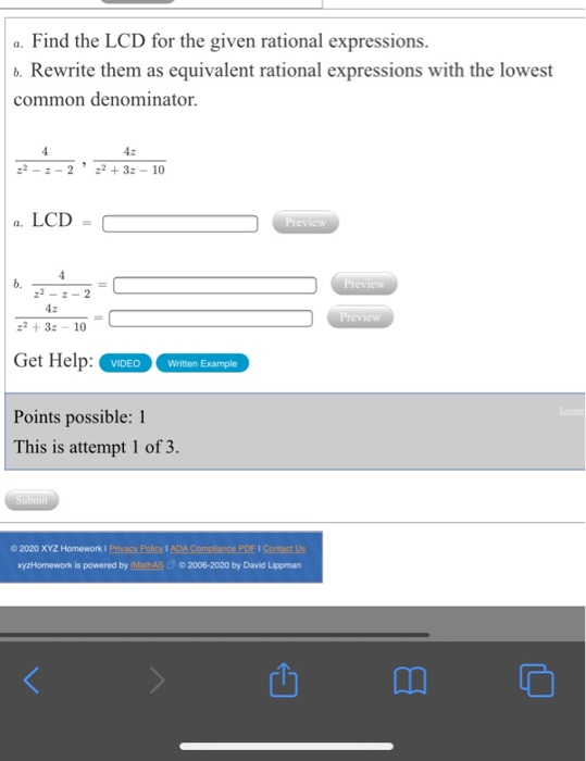 Solved a. Find the LCD for the given rational expressions. | Chegg.com