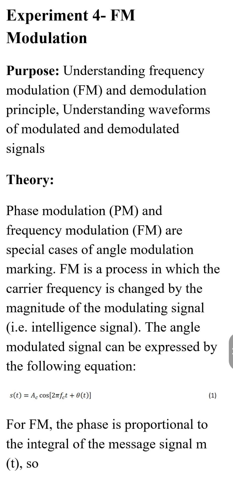 Experiment 4 Fm Modulation Purpose Understanding Chegg 