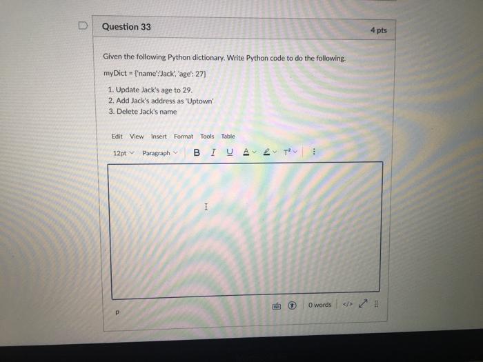 Solved Question 33 4 pts Given the following Python | Chegg.com