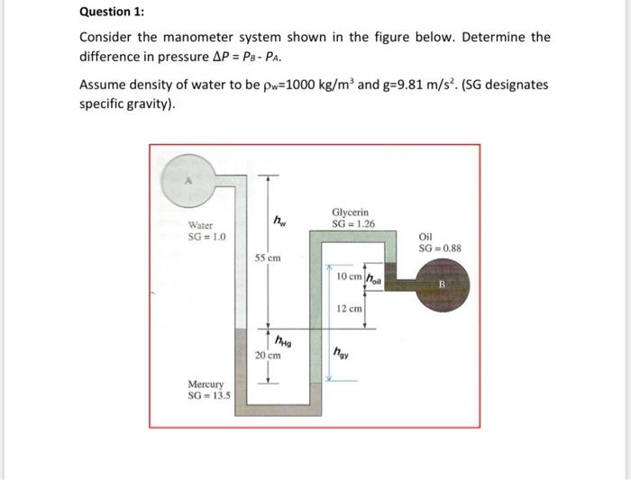 Solved Question 1: Consider the manometer system shown in | Chegg.com