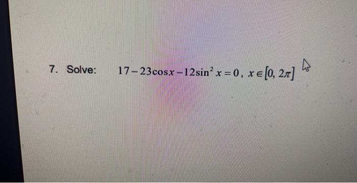 \( 17-23 \cos x-12 \sin ^{2} x=0, x \in[0,2 \pi] \)