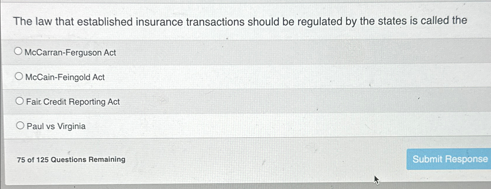 Solved The law that established insurance transactions | Chegg.com