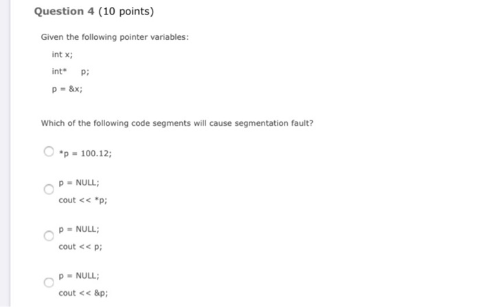 Solved Question 4 (10 points) Given the following pointer | Chegg.com