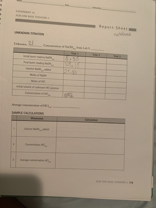 experiment 2 acid base titration matriculation