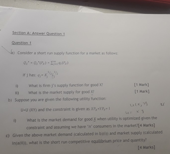 Section A Answer Question 1 Question 1 A Conside Chegg Com