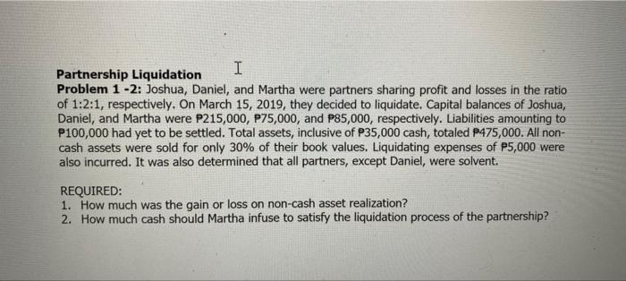 Solved Partnership Liquidation Problem 1 -2: Joshua, Daniel, | Chegg.com