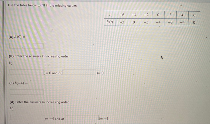 Solved Use the table below to fill in the missing values. 1 | Chegg.com