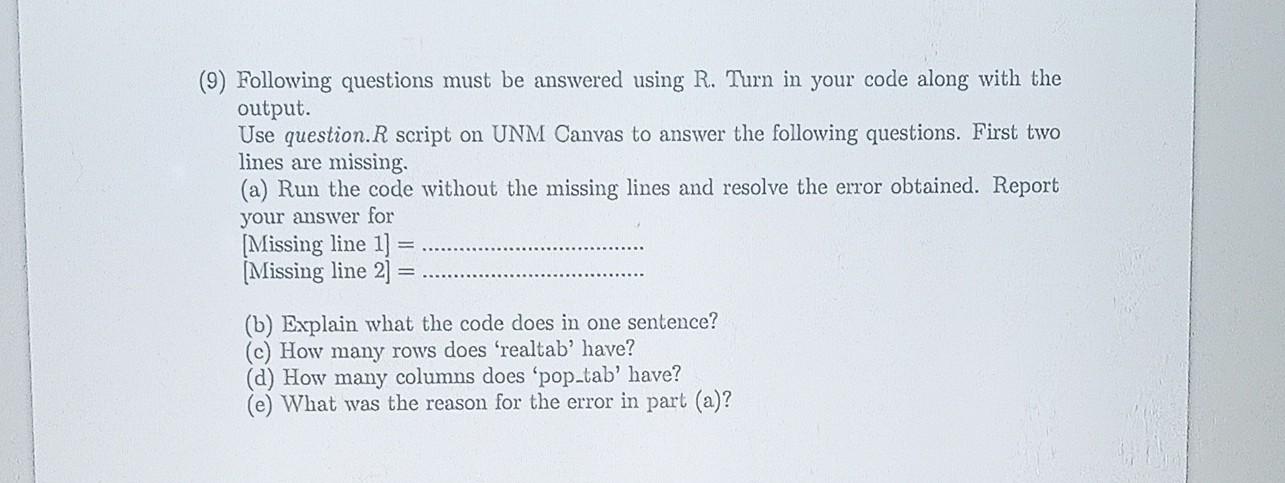 Solved (9) Following Questions Must Be Answered Using R. | Chegg.com