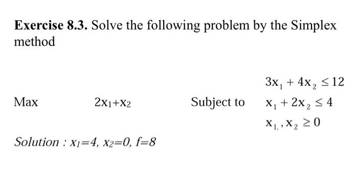 Solved Exercise 8.3. Solve the following problem by the | Chegg.com