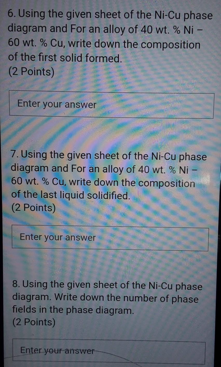 Solved 6. Using the given sheet of the Ni-Cu phase diagram | Chegg.com
