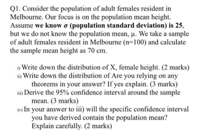 Solved Q1 Consider The Population Of Adult Females Resident Chegg Com