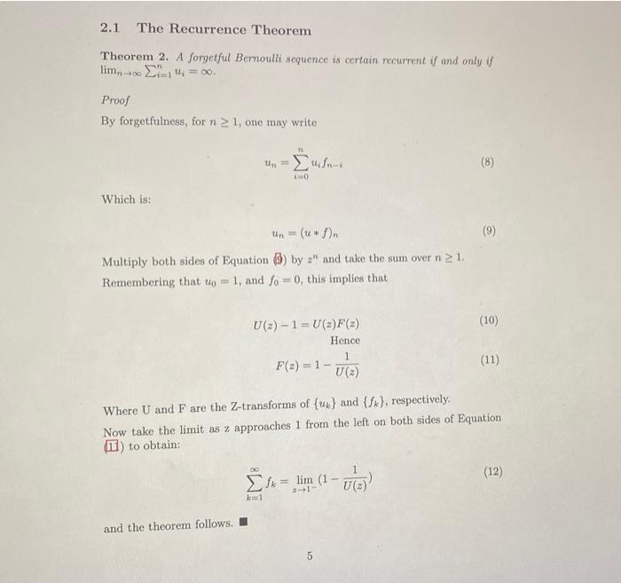 Solved 2.1 The Recurrence Theorem Theorem 2. A forgetful | Chegg.com