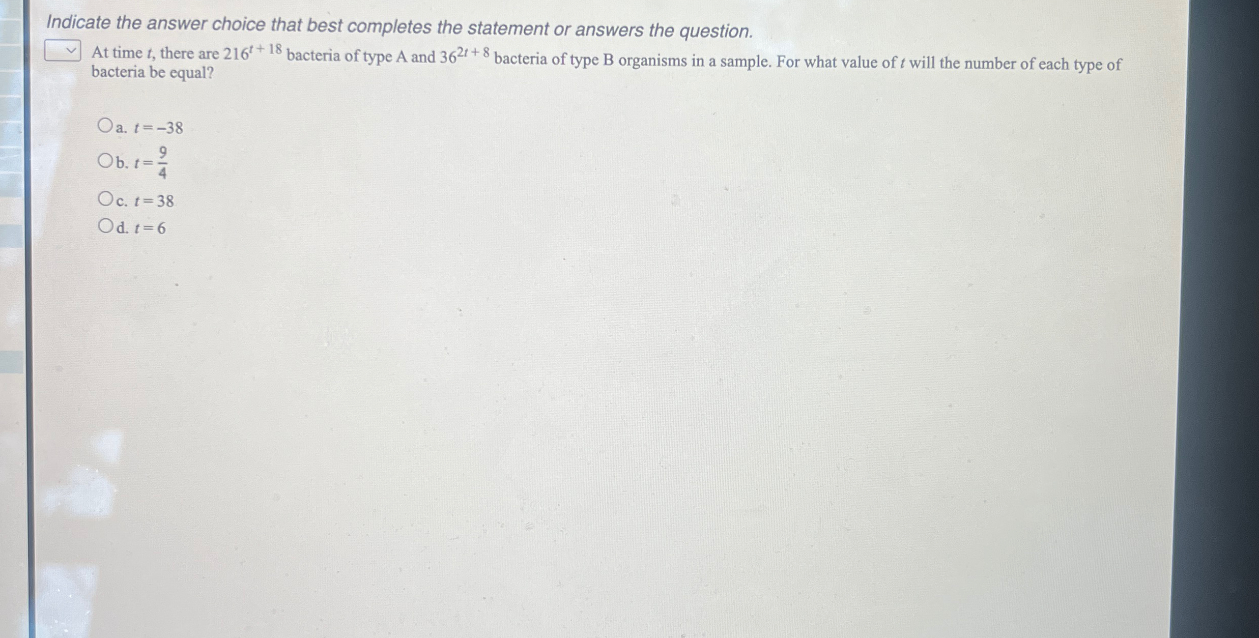 Solved Indicate the answer choice that best completes the | Chegg.com
