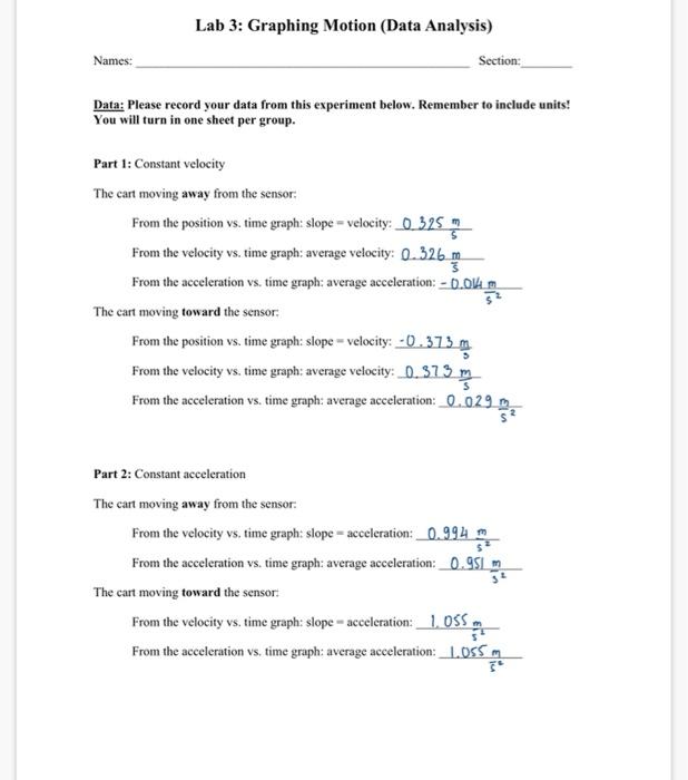 Solved Lab 3: Graphing Motion (Data Analysis) Section: | Chegg.com