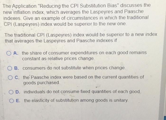 Solved The Application "Reducing The CPI Substitution Bias" | Chegg.com