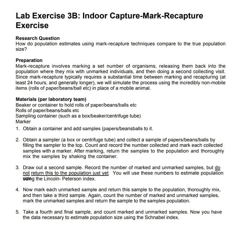 Solved Lab Exercise 3B: Indoor Capture-Mark-Recapture 