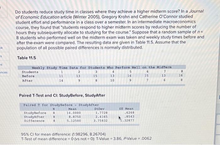 Solved Do students reduce study time in classes where they | Chegg.com