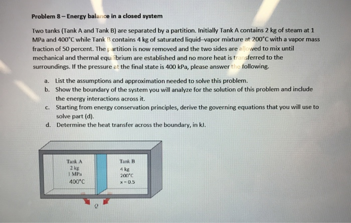 Solved Problem 8-Energy Balance In A Closed System Two Tanks | Chegg.com