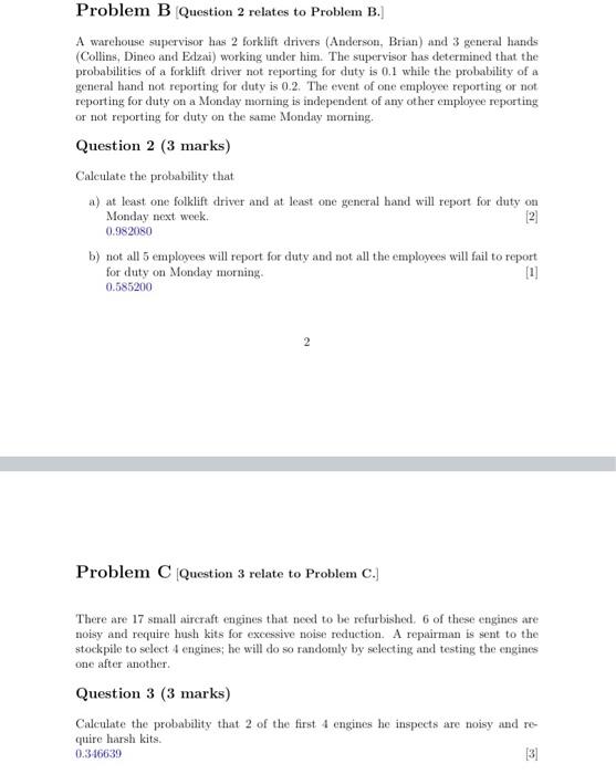 Solved Problem B [Question 2 Relates To Problem B.] A | Chegg.com