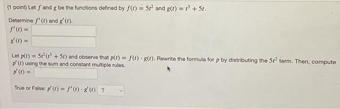 Solved (1 point) Let f and g be the functions defined by | Chegg.com
