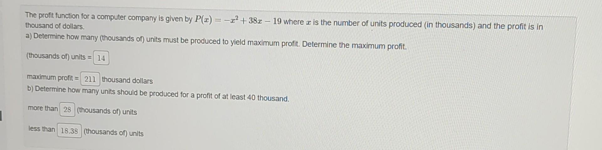 Solved The profit function for a computer company is given | Chegg.com