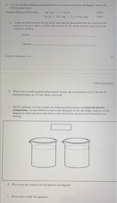 Solved 2. Use the standard reduction potentials below to | Chegg.com