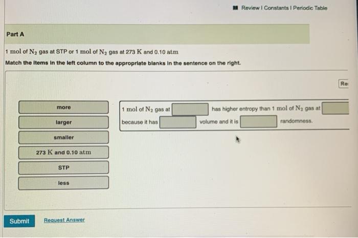 Solved Review I Constants Periodic Table Part A 1 mol of N, | Chegg.com