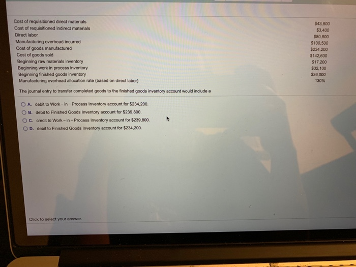 Solved Cost of requisitioned direct materials Cost of